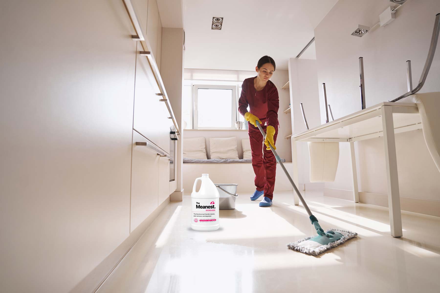 Professional cleaner using The Meanest in a commercial setting